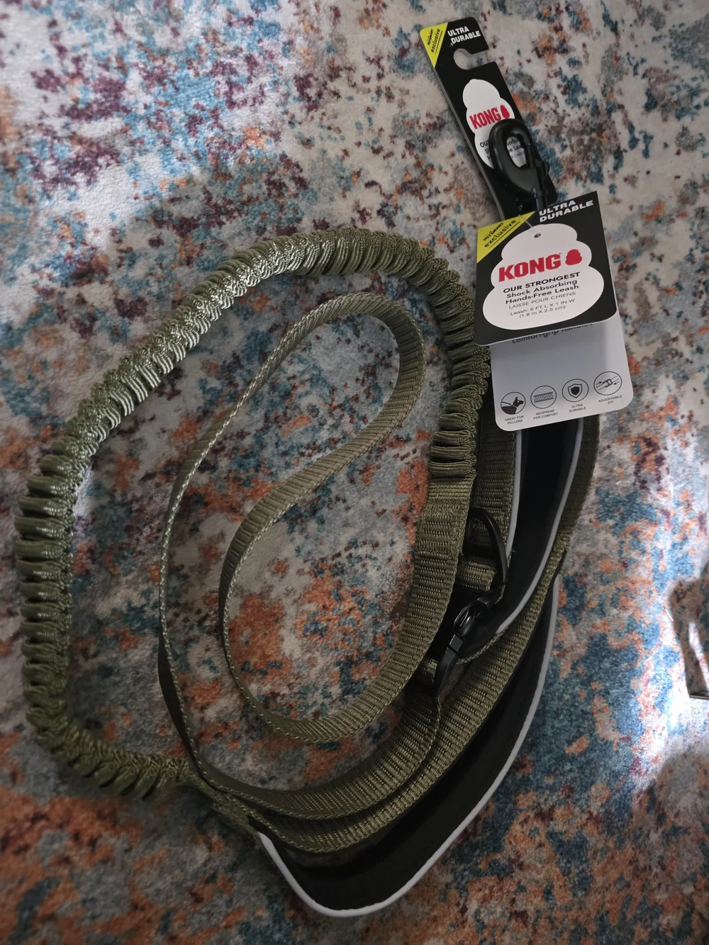 KONG Hands-Free Olive Green Bungee Dog Leash 6Ft Lx 1In W Nwt